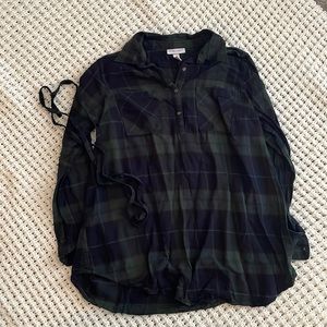 Navy and Green Plaid Maternity Top